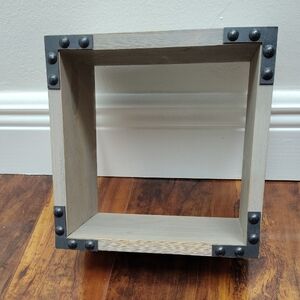 Square Wooden Wall Shelf with Metal Accents